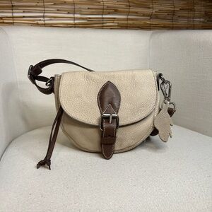 ROOTS Elegant Cream and Brown Leather Crossbody Bag